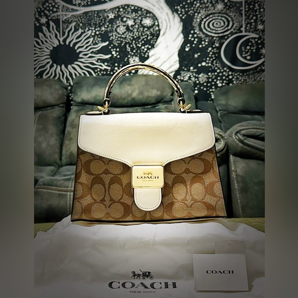 Coach Brown and White Satchel with Leopard Accents - Picture 4 of 16